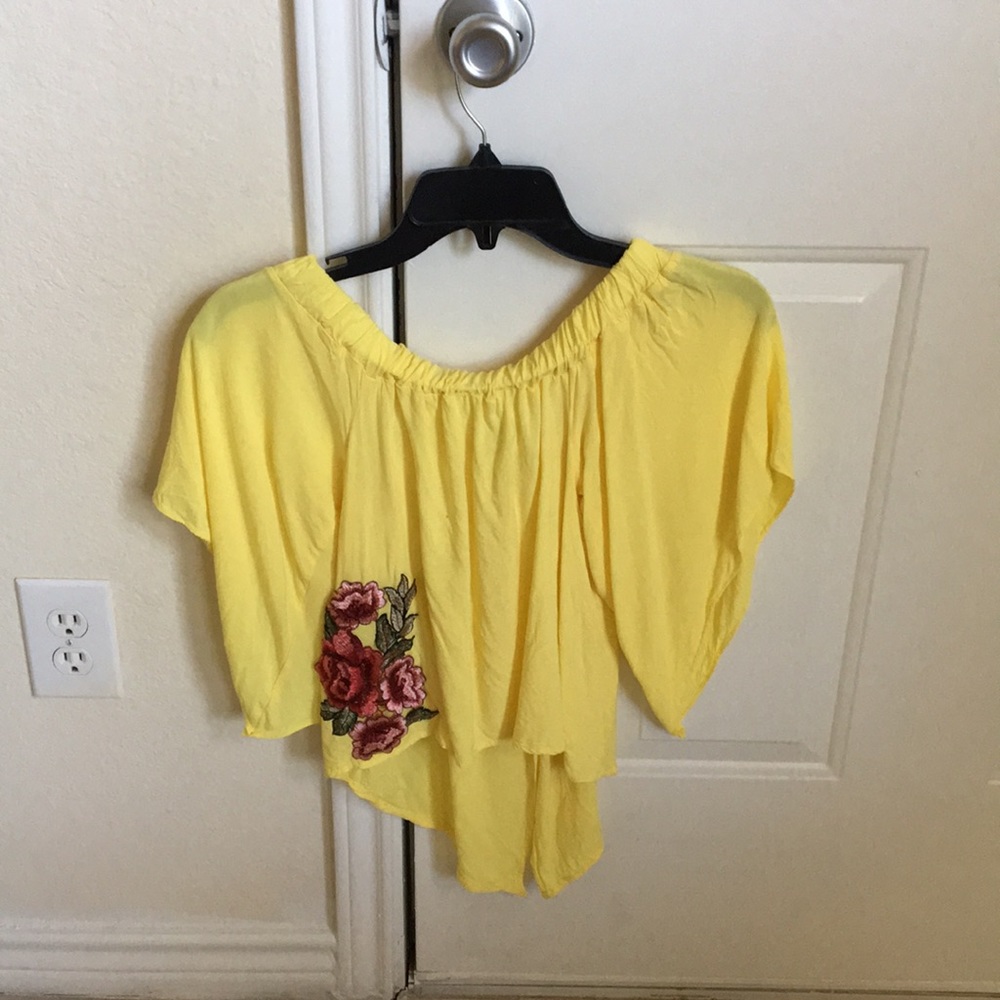 Yellow Embroidered Off shoulder top